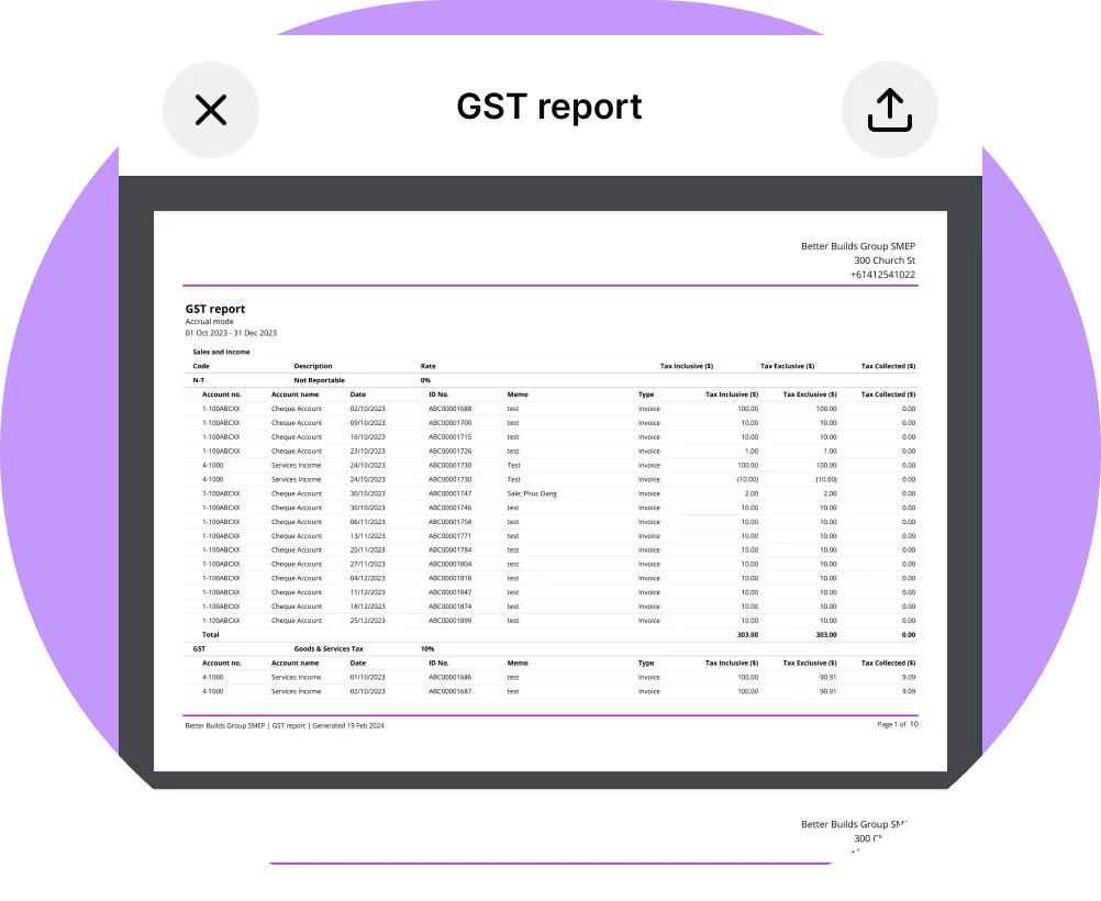 Solo by MYOB mobile app screen of GST Report