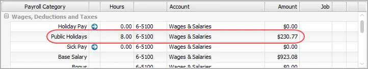 Example pay with public holiday category highlighted