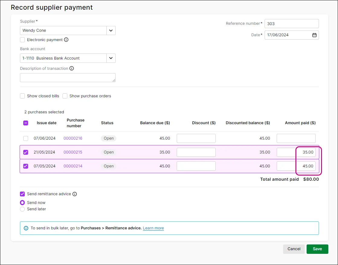 Multiple bill payment example