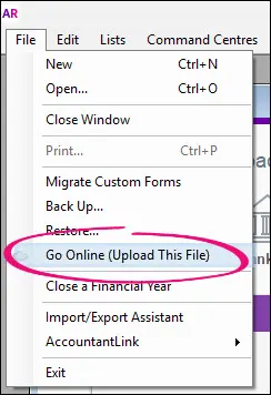Go online option in the File menu