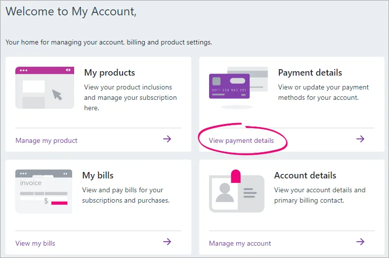 My account screen with view payment details link highlighted