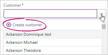 Create customer option highlighted