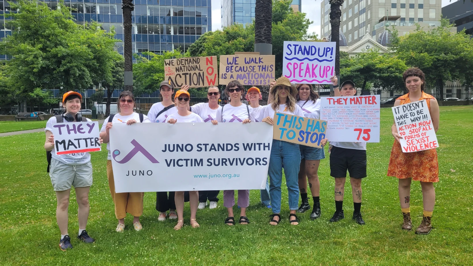 Juno team members rising awareness for family violence by  participating in a Walk Against Family Violence.