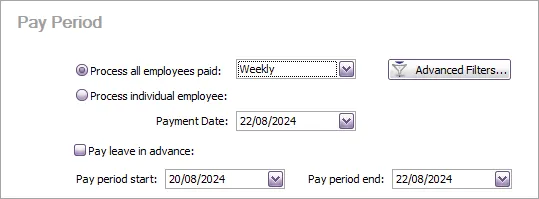 Example weekly pay run with dates shown