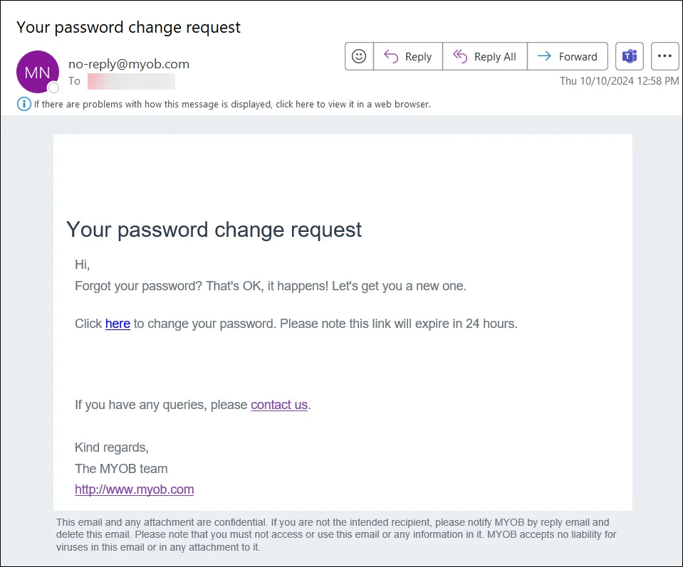 Password change email