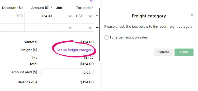 Set up Freight category