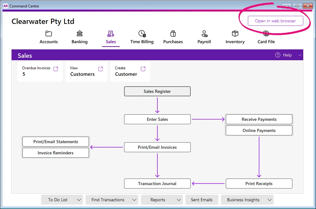 Example online company file with open in web browser button highlighted