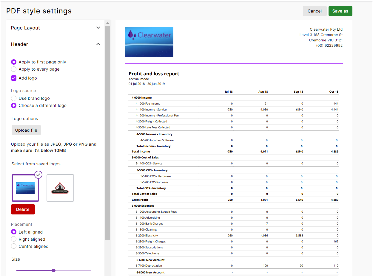 Working with PDF style templates for reports