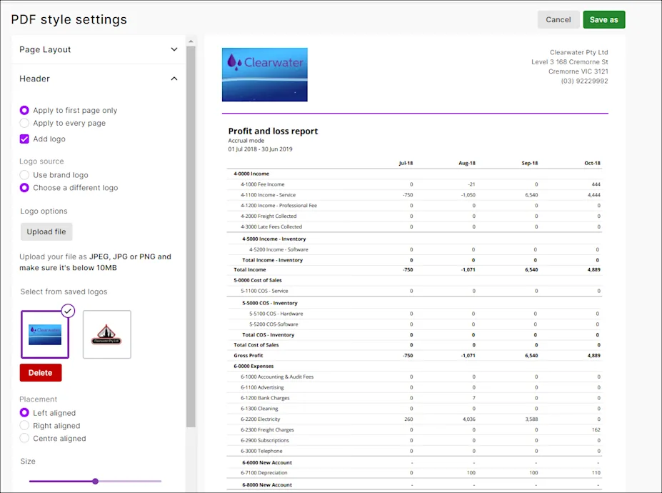 Working with PDF style templates for reports