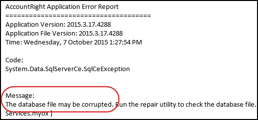 AccountRight Application Error Report