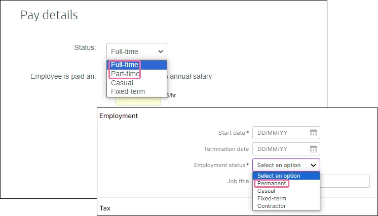 Full time and Part time employment status has been replaced by Permanent