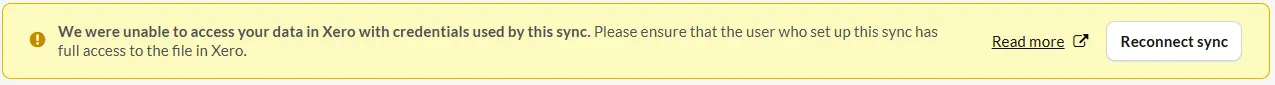 We were unable to access your data message
