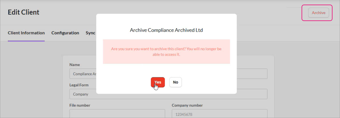 Archiving a client file