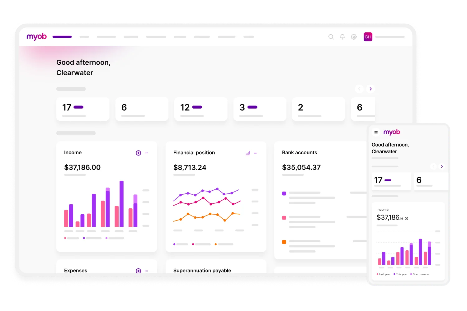 View your business dashboard from your mobile and your desktop, with a customisable view of income, financial position and bank accounts in one place. 