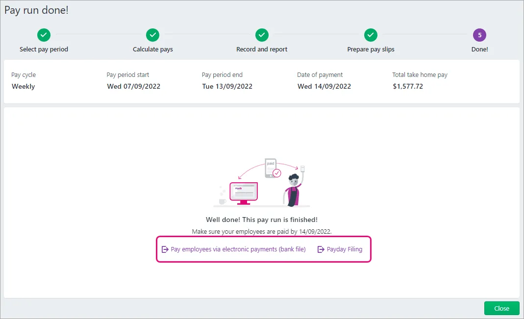 Example end of pay run with links highlighted