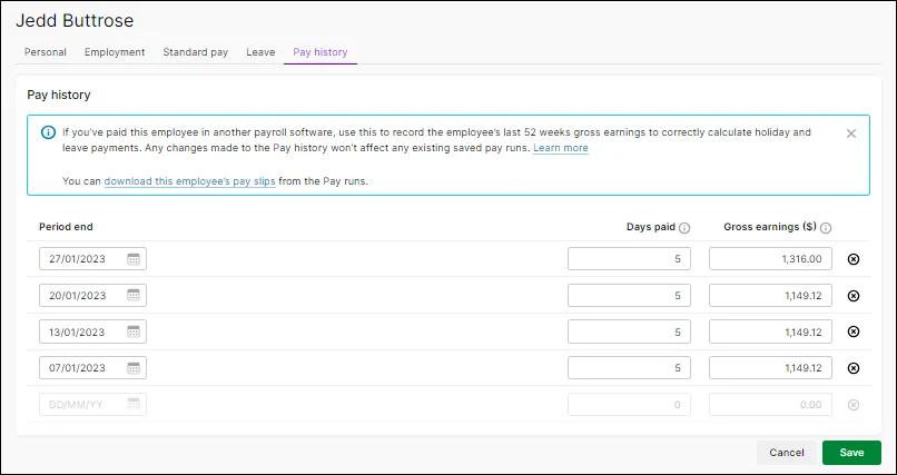 Pay history in MYOB Business