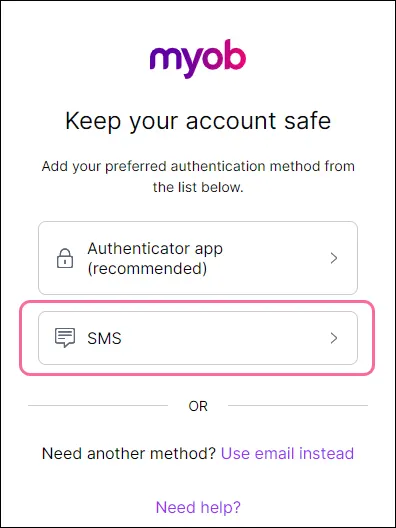 Click SMS to set up SMS 2FA on a new phone