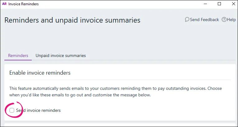 AR Turn Off Invoice Reminders