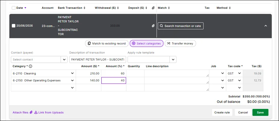 Expand the transaction to match it to multiple categories