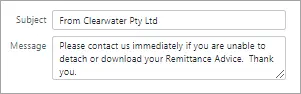 Default remittance advice email message and subject