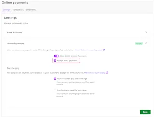 Bpay Example Turning BPAY on or off for online payments