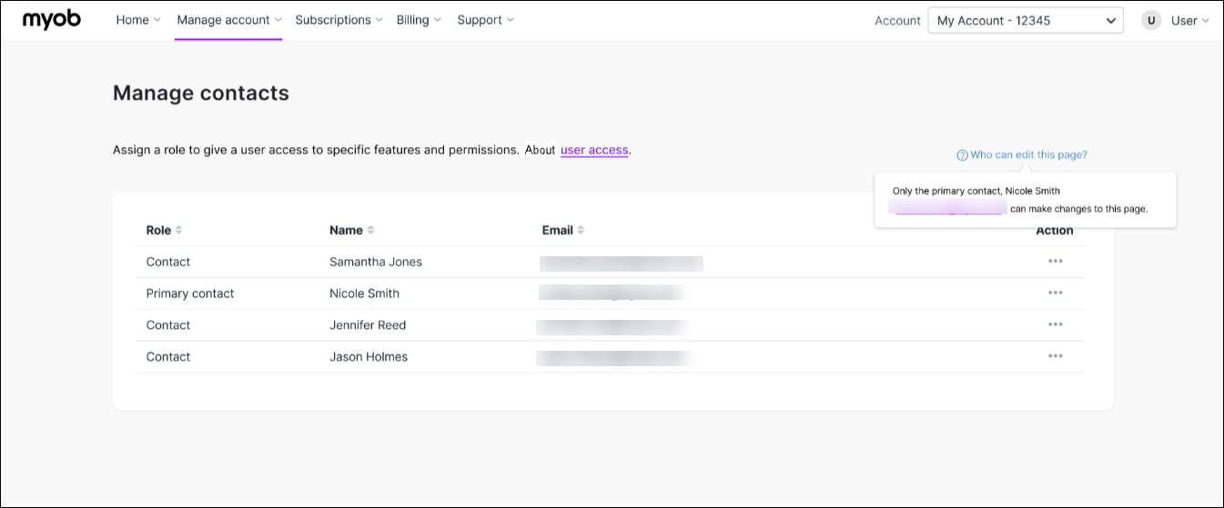Manage account contacts