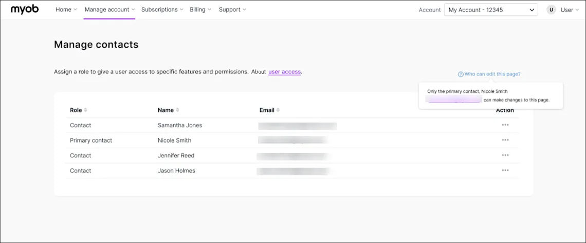 Manage account contacts