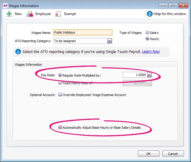 Example public holiday category setup