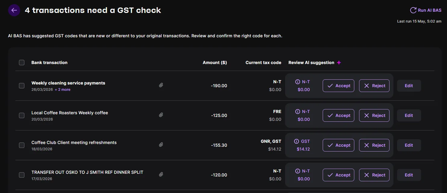 Example transactions that need a GST check