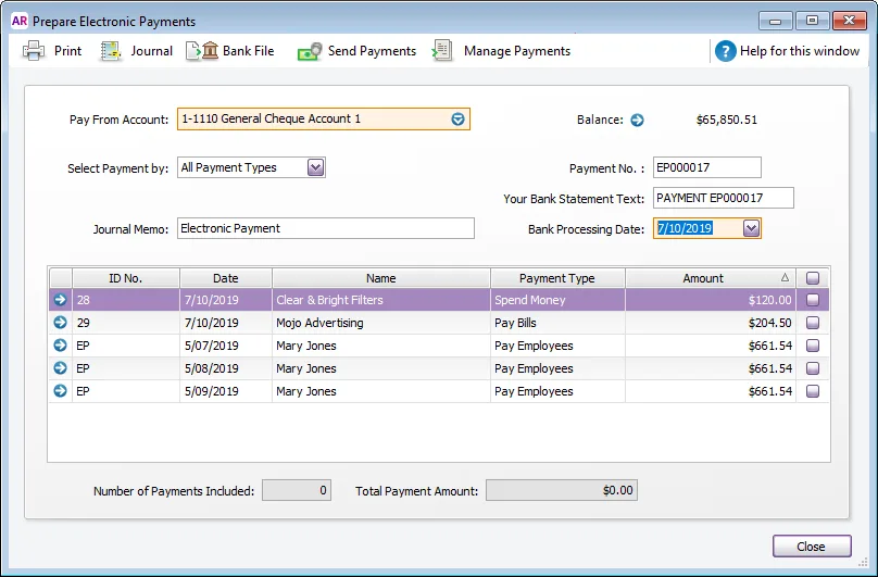 Prepare electronic payments new buttons