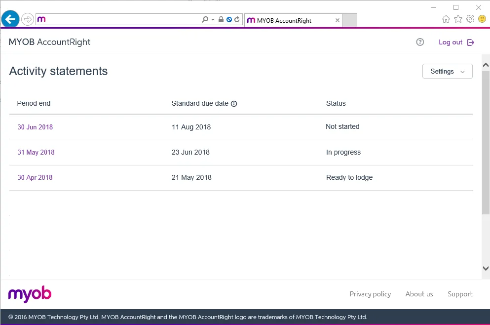 Example activity statement list