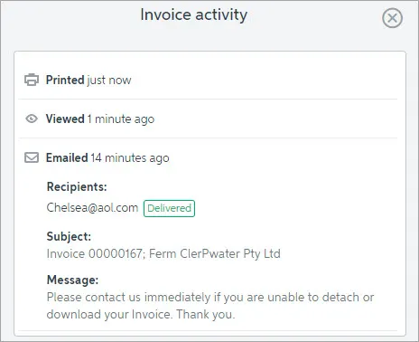 Example activity in an online invoice