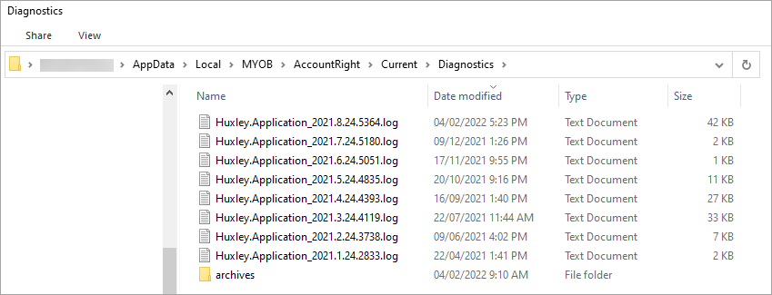 Collecting error information for MYOB Support