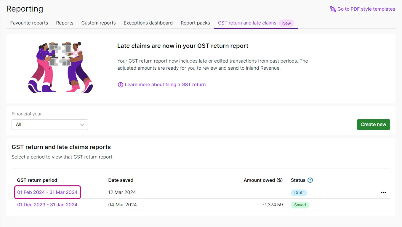 Click the GST return period of the GST return report draft to open it