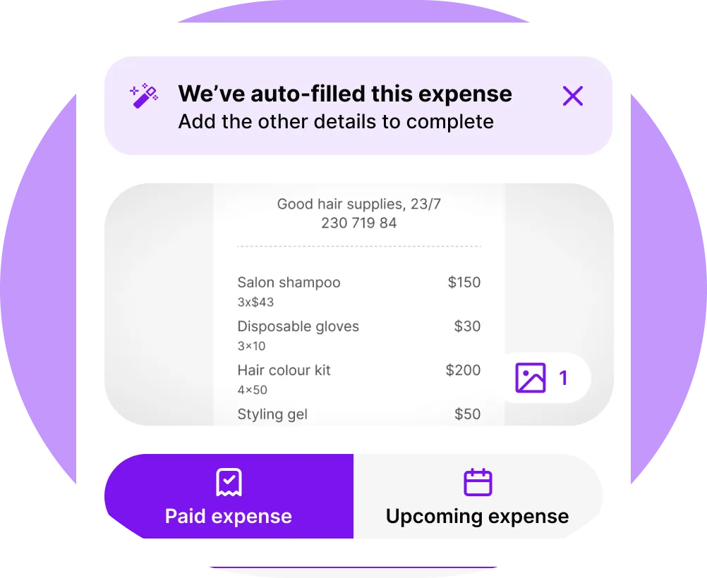 Solo mobile app screen of an auto-filled expense