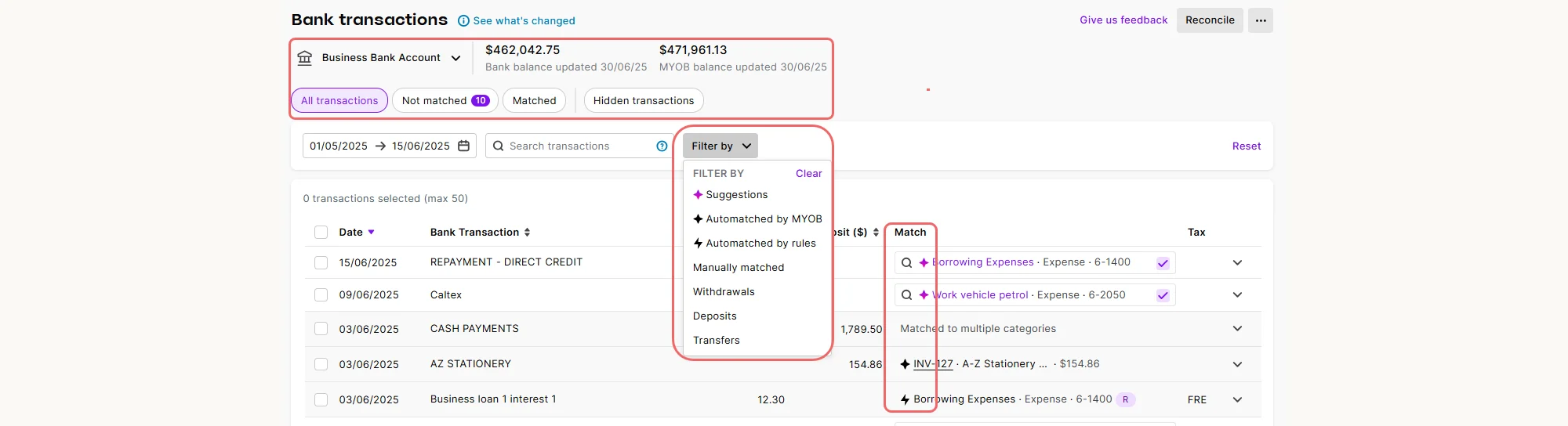 Updated Bank transactions page