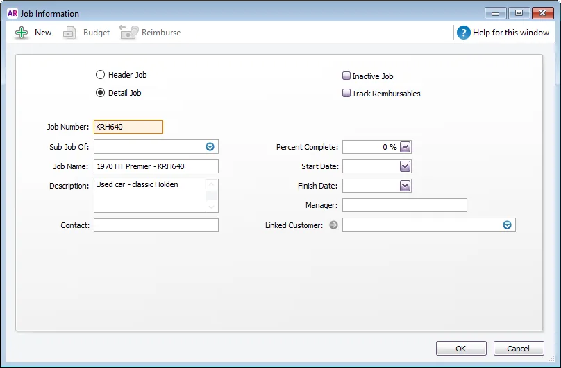 Example job setup