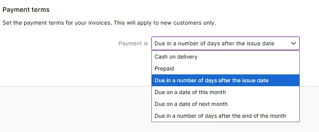 Set the payment terms for your invoices