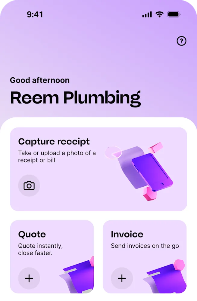 MYOB Assist landing page has option to upload a receipt or create an invoice.