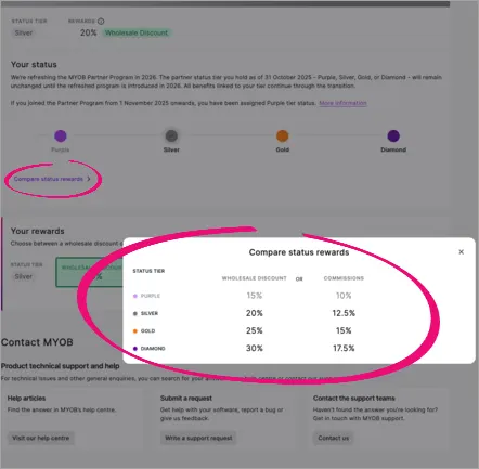 Compare status rewards button and reward details displayed