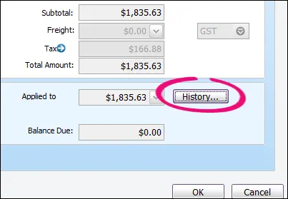 History button highlighted