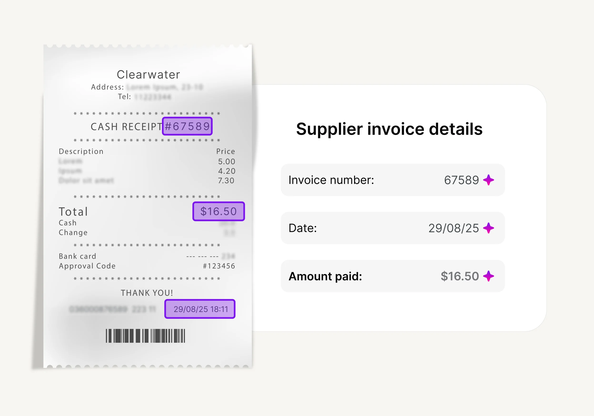 AI extracts important data from receipts, enabling you to quickly record tax deductible expenses.