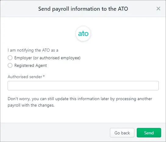 Prompt to send payroll information to the ATO