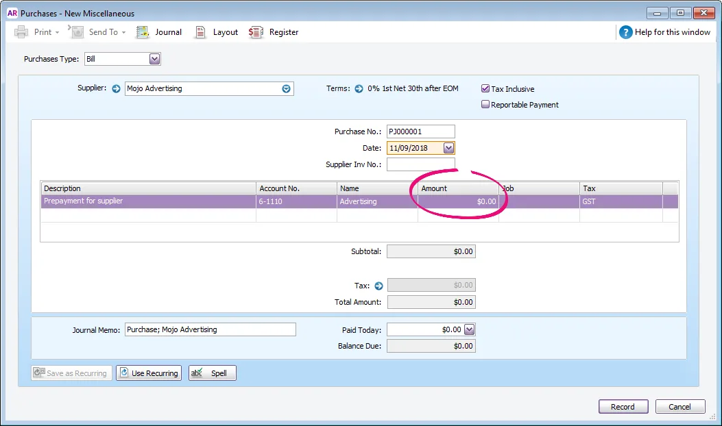 Prepayment Amount Supplier prepayments