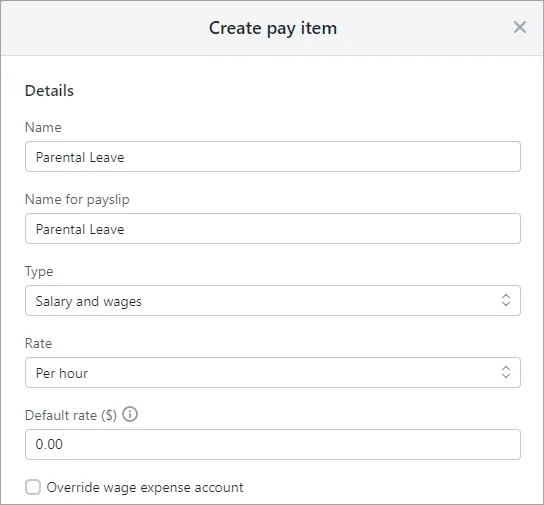 Example parental leave earning setup