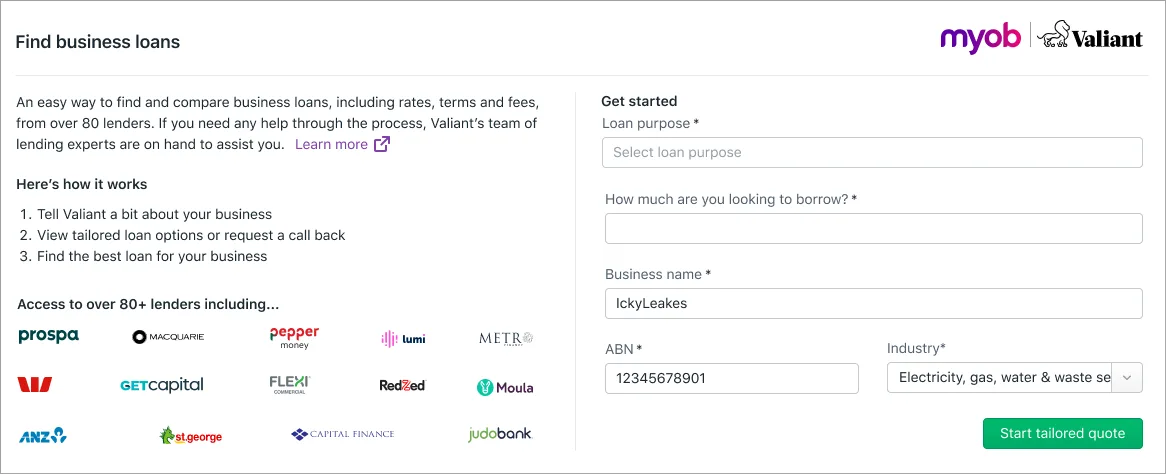 Find business loans section of the loans and finance hub