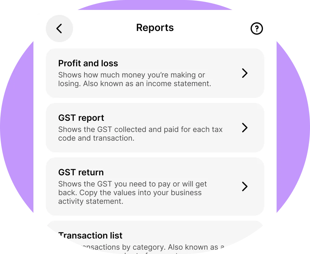 Solo by MYOB mobile app screen of easy to understand reports 