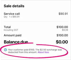 Example invoice with business paid surcharge details highlighted