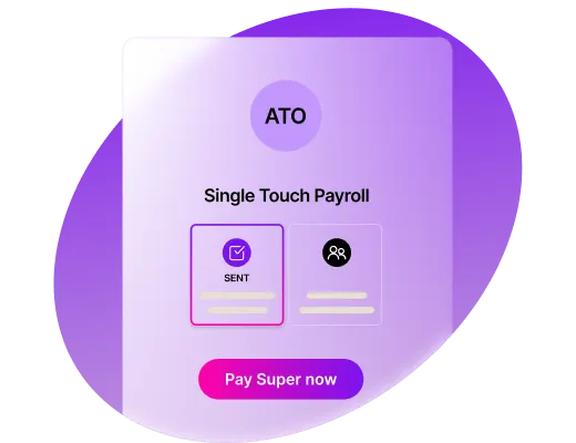 Graphic representing pay details sent with STP and a Pay Super now button at the bottom