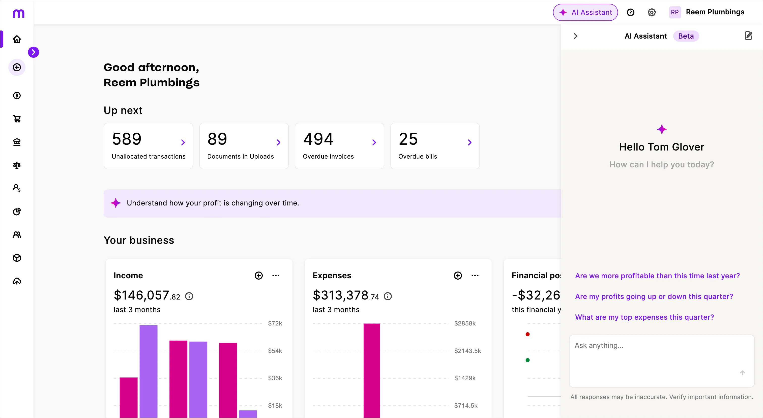 Example AI Assistant open in MYOB Business